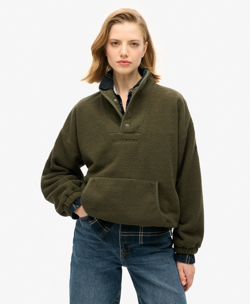 sport tech sherpa henley-sweatshirt in legergroen army khaki