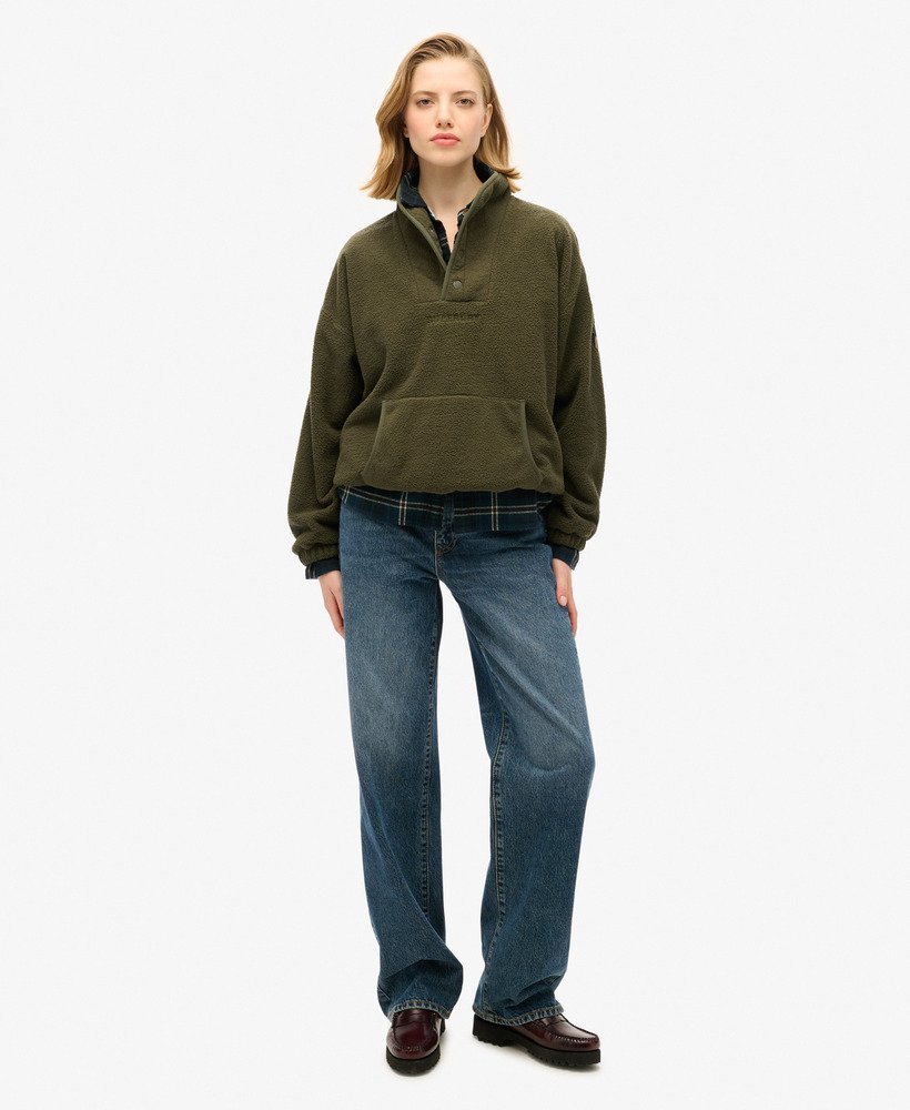 sport tech sherpa henley-sweatshirt in legergroen army khaki