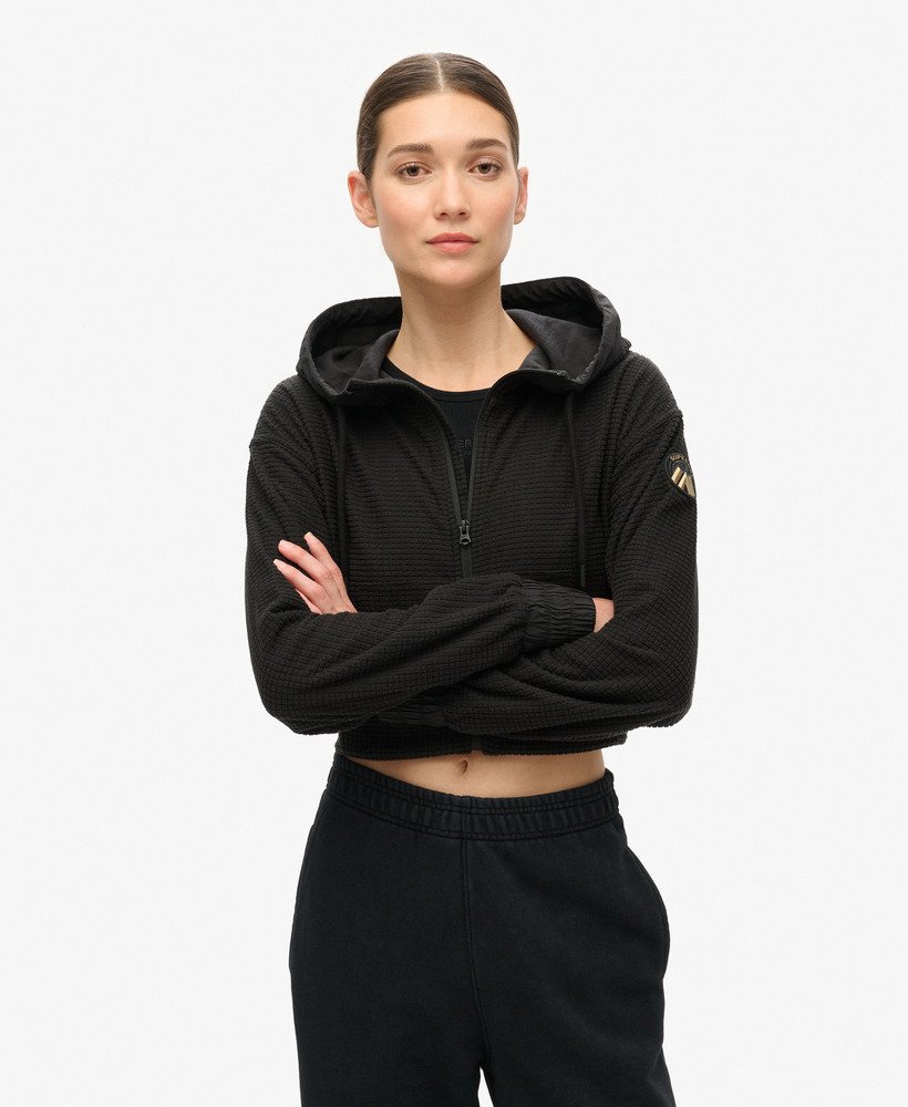 sport tech grid fleece ziphood in zwart