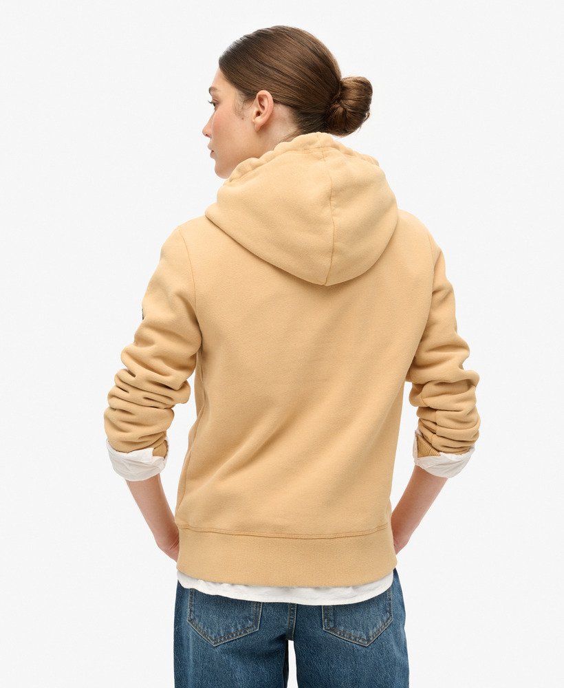 klassieke velours hoodie met grafische print in draft beige brown.