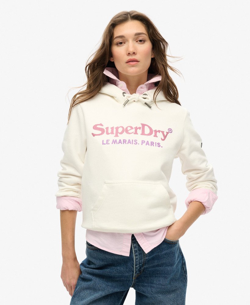 metallic venue hoodie in ecru