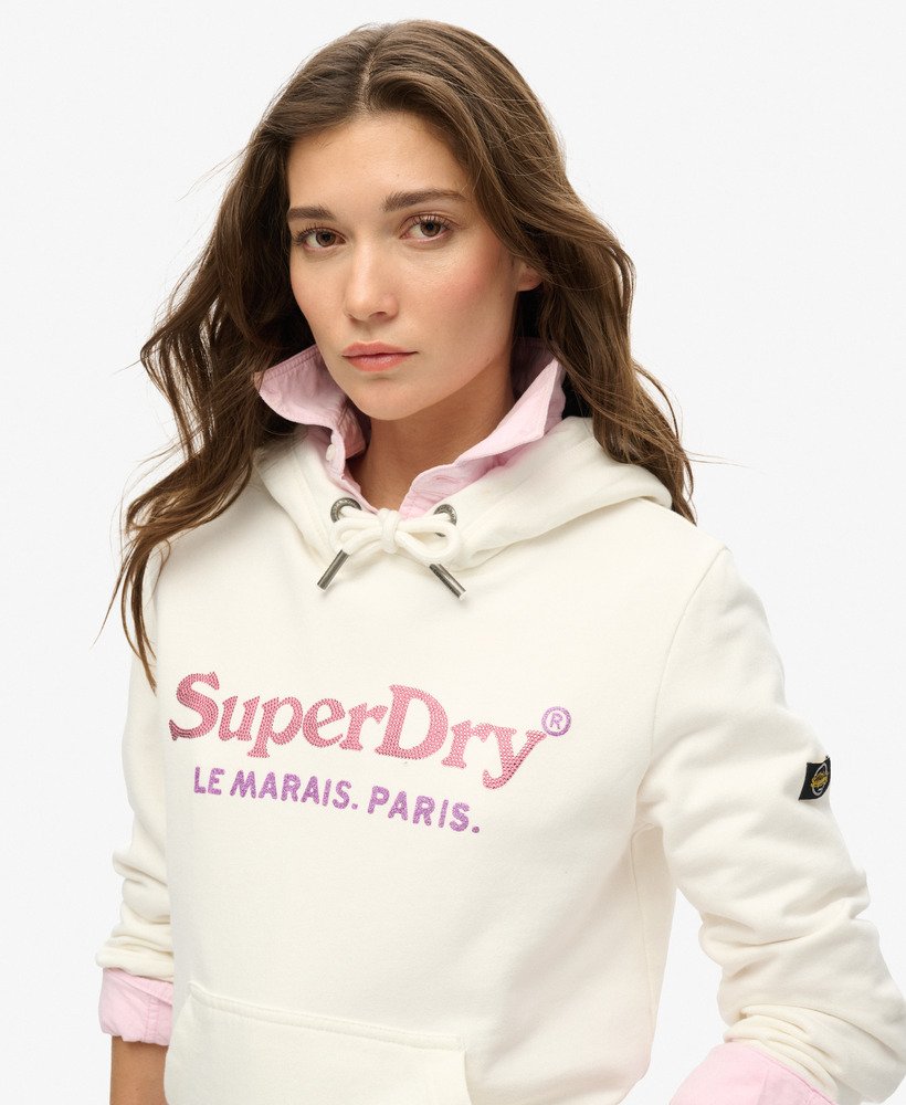 metallic venue hoodie in ecru