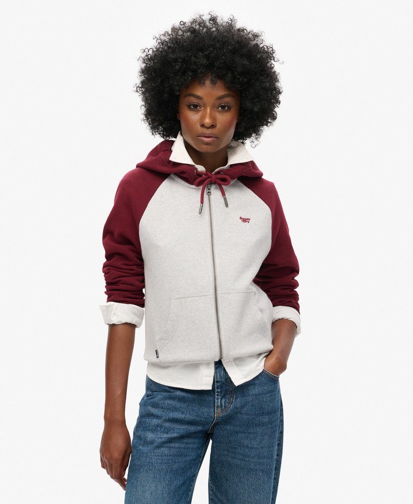 essential baseball zip hoodie in rich burgundyglacier grey mrl