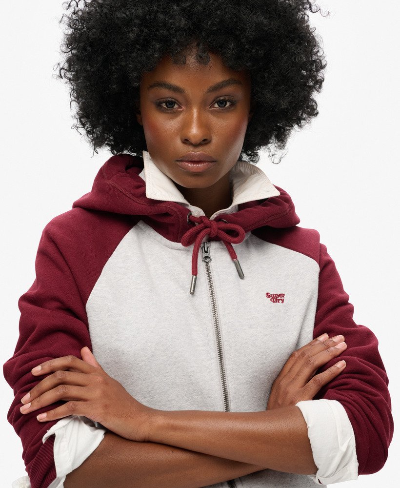 essential baseball zip hoodie in rich burgundyglacier grey mrl