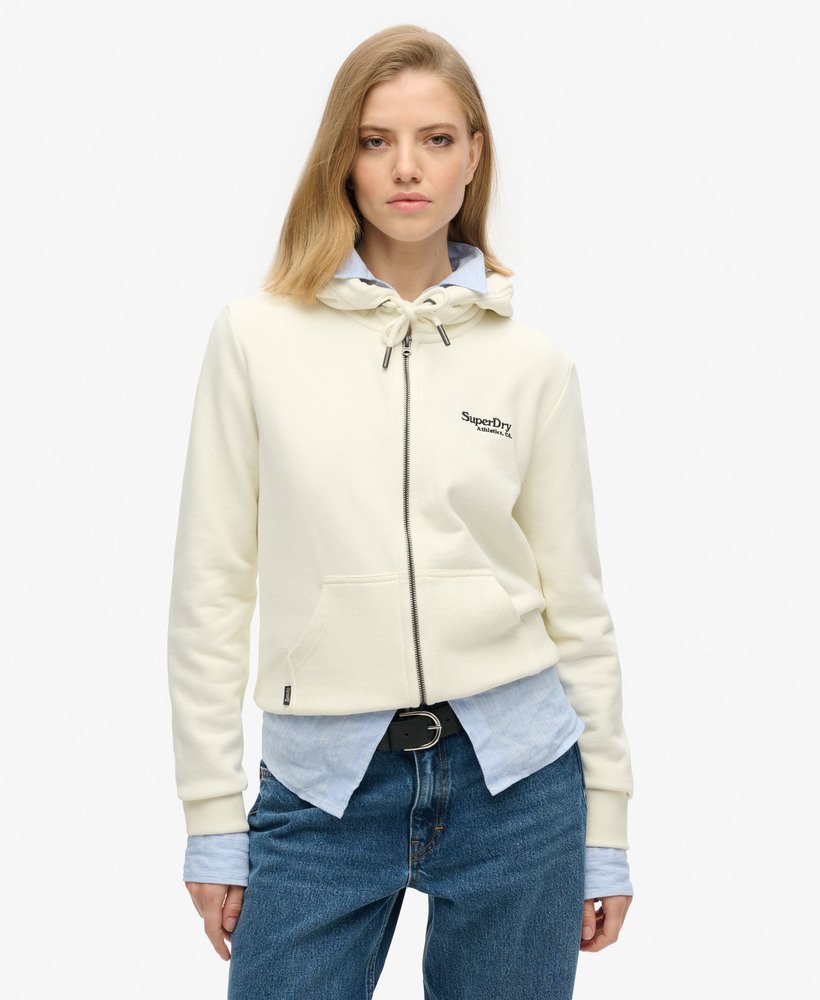 essential logo zip hoodie in off white