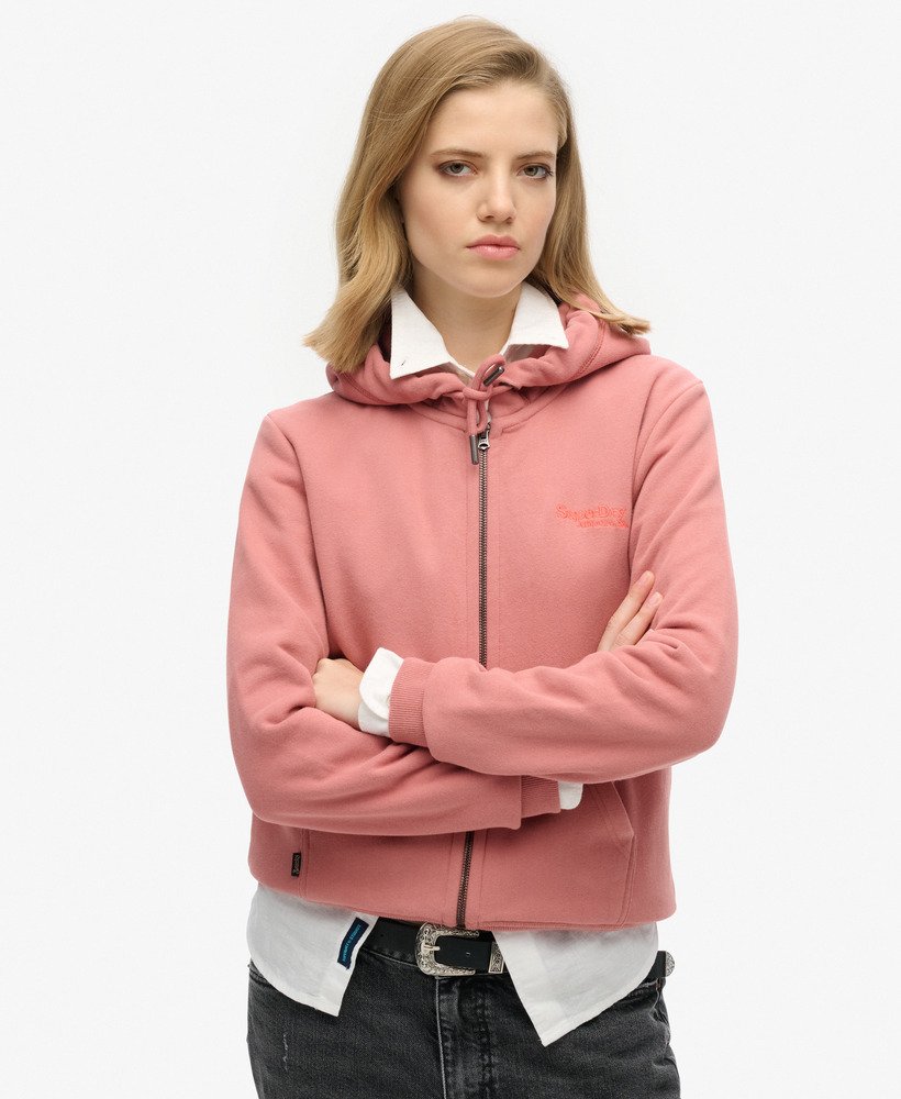 essential logo zip hoodie in ash rose