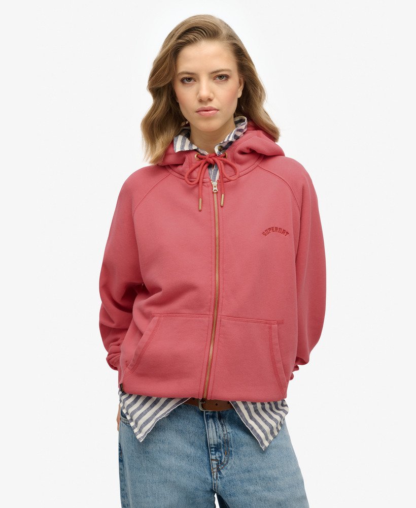 essential logo oversized raglan zip hoodie in holly berry red
