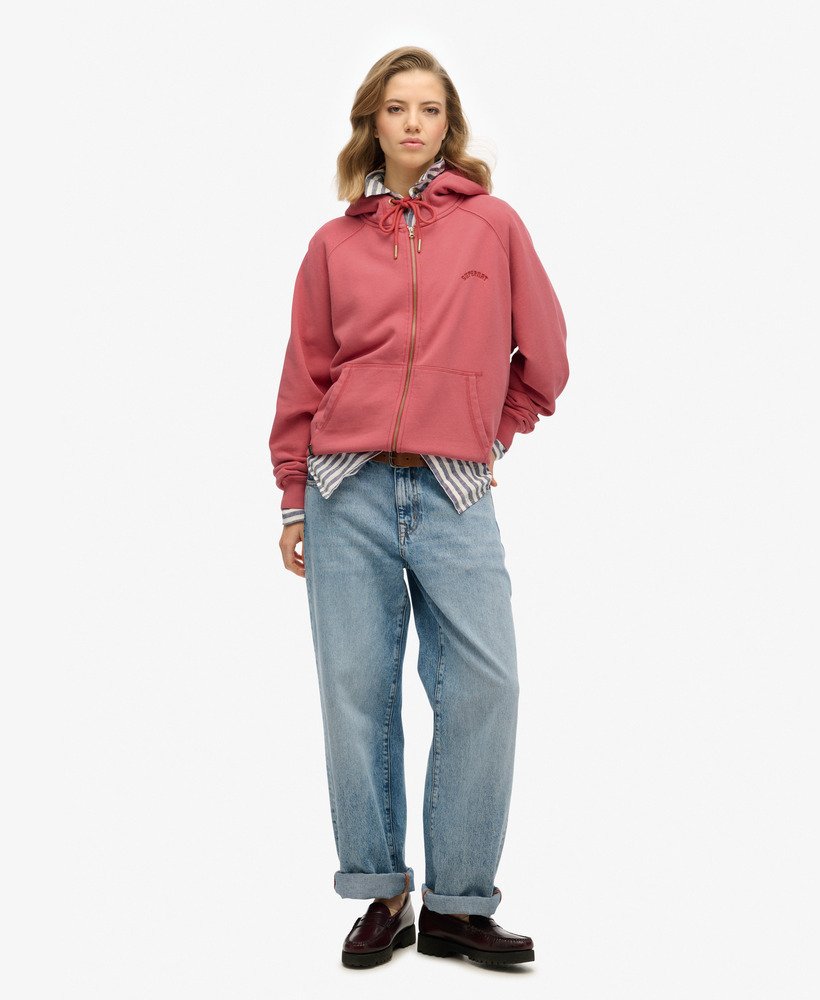 essential logo oversized raglan zip hoodie in holly berry red
