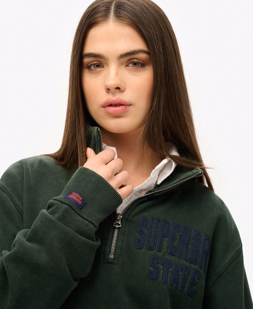Oversized vintage sportieve Henley-trui met rits