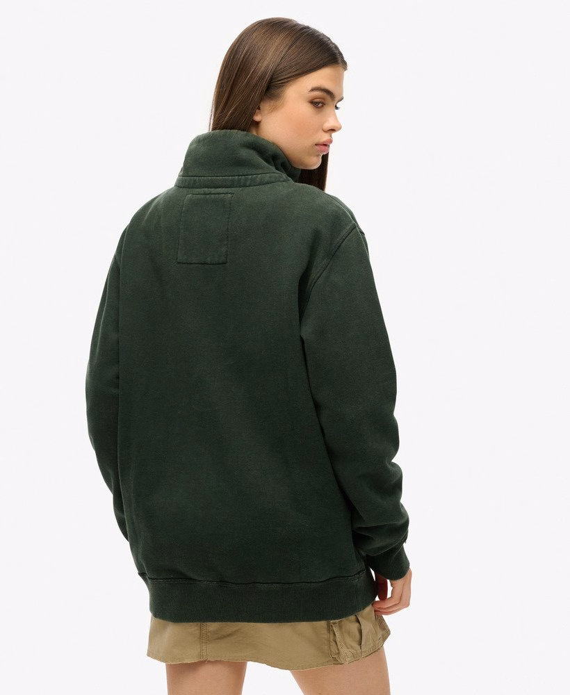 Oversized vintage sportieve Henley-trui met rits