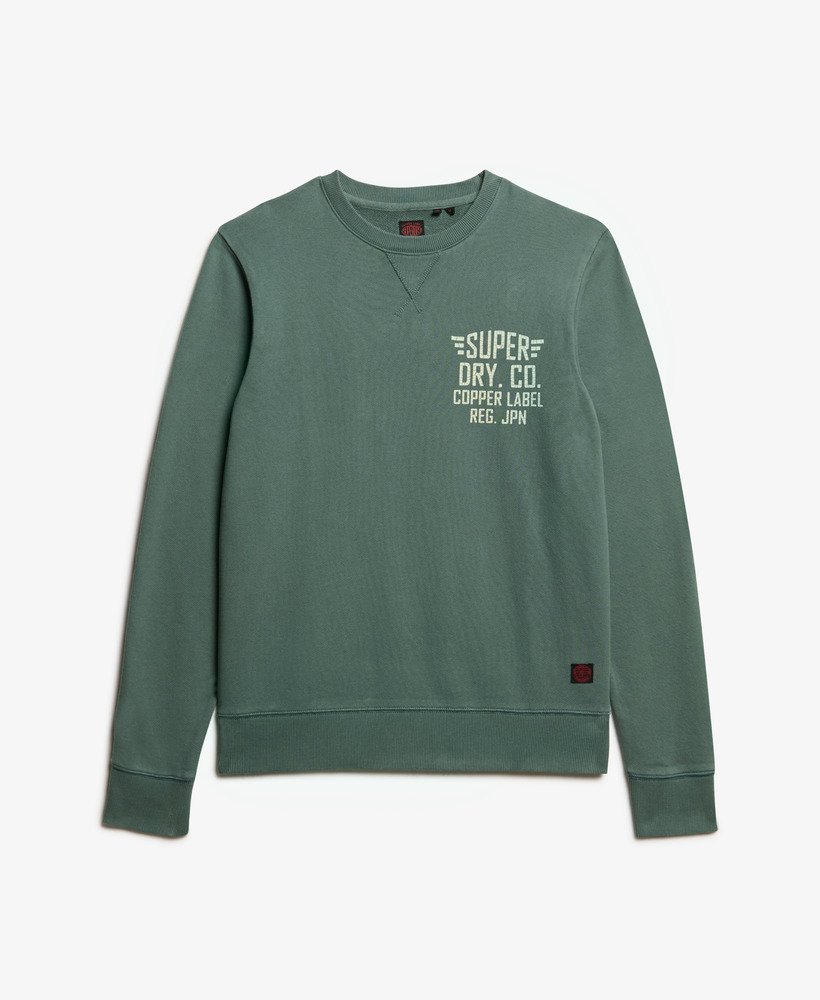 oversized copper label graphic crew sweatshirt in drius green