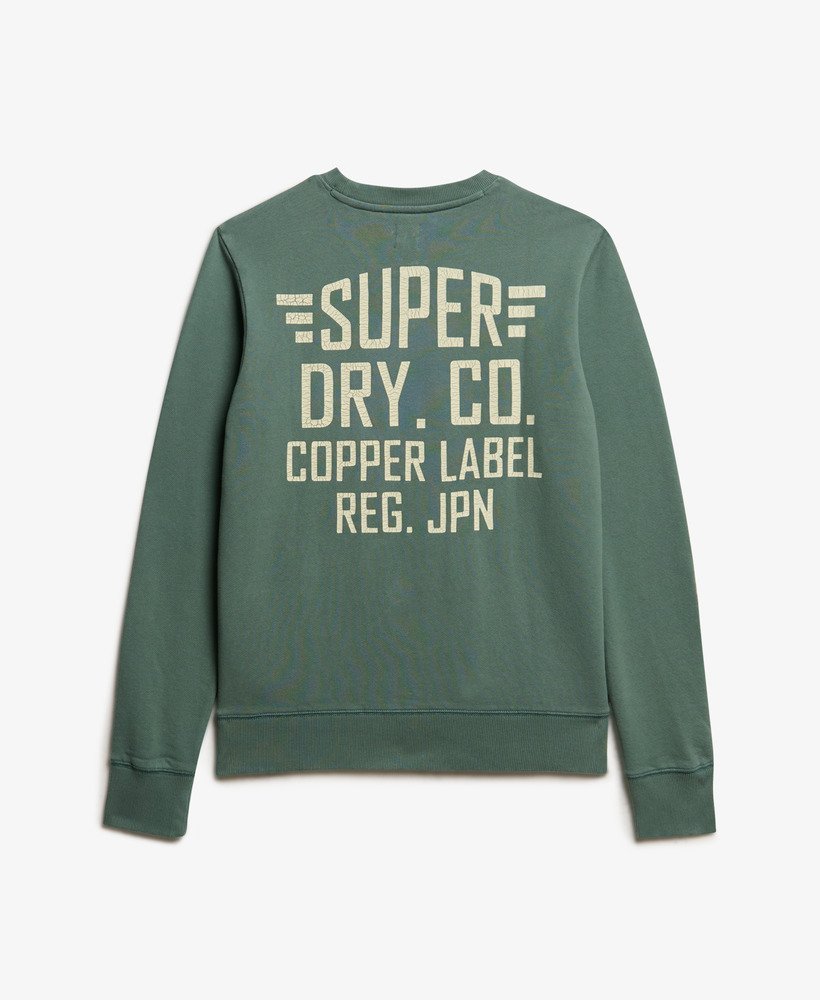 oversized copper label graphic crew sweatshirt in drius green
