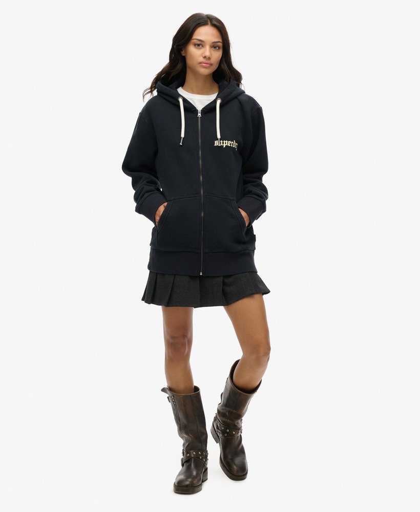 oversized hoodie met tattoo-print en ritssluiting in gitzwart