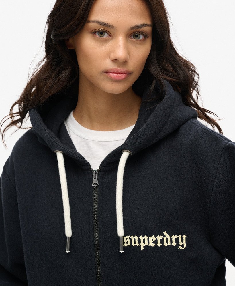oversized hoodie met tattoo-print en ritssluiting in gitzwart