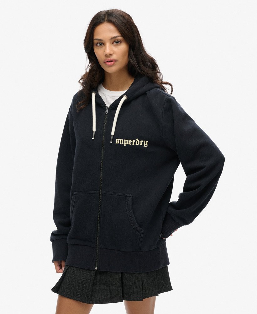 oversized hoodie met tattoo-print en ritssluiting in gitzwart