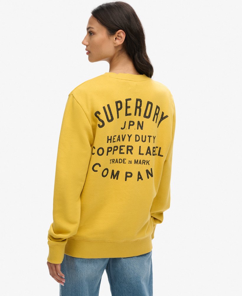 oversized copper label graphic crew sweatshirt in pigmentgeel
