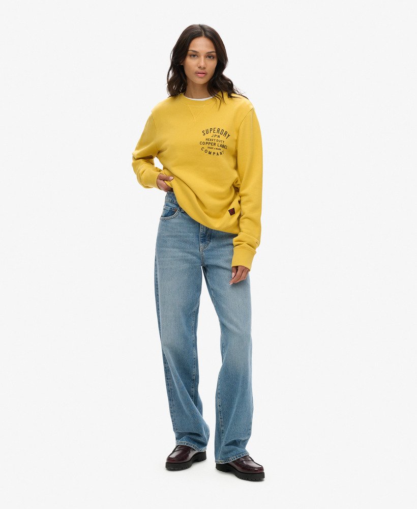 oversized copper label graphic crew sweatshirt in pigmentgeel