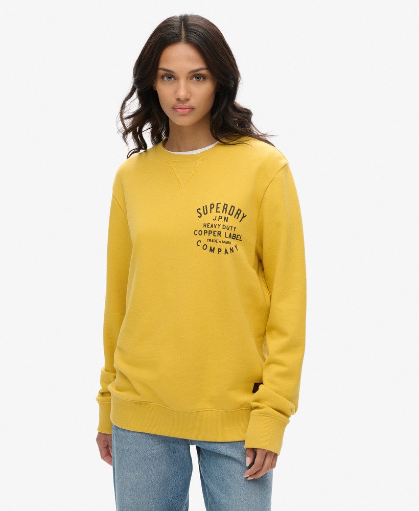 oversized copper label graphic crew sweatshirt in pigmentgeel