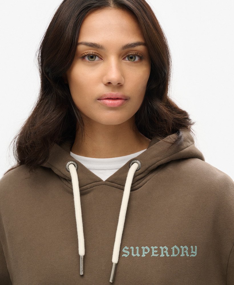 oversized hoodie met tattoo-print in donker kaki