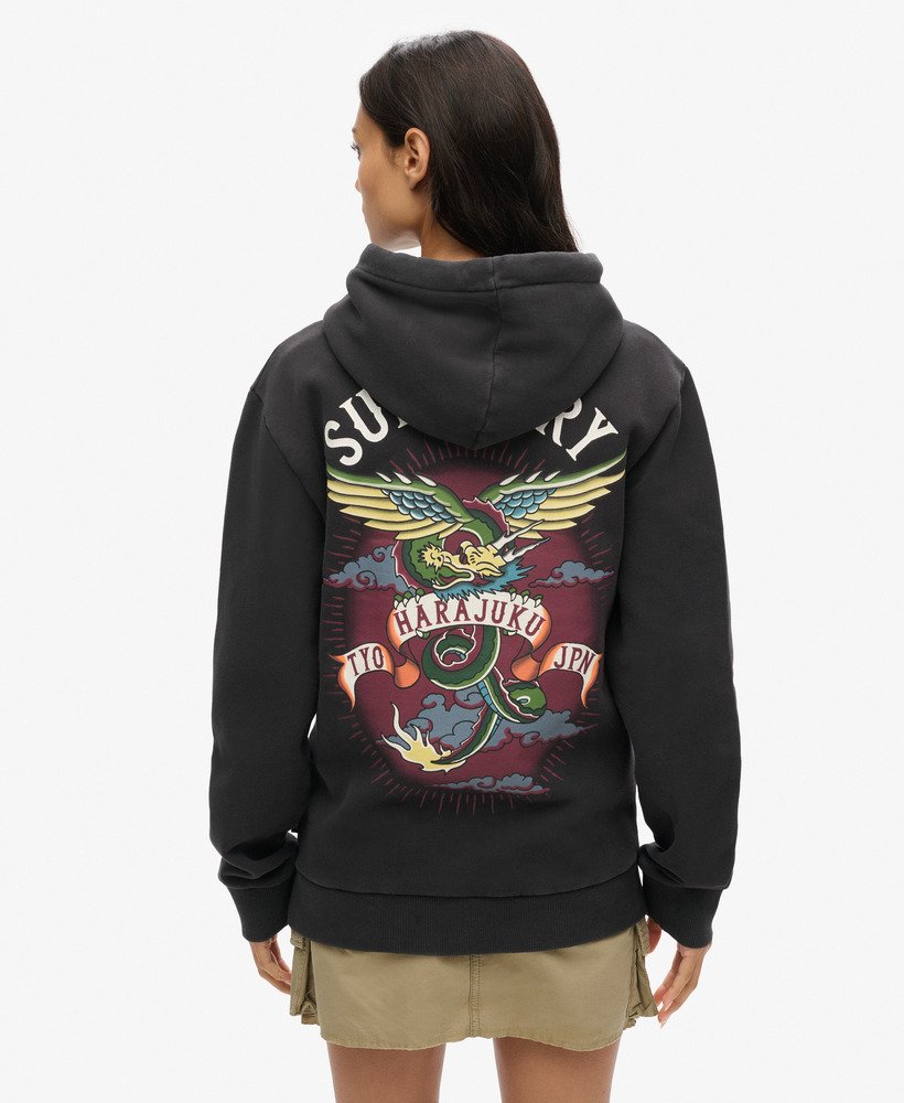 oversized hoodie met tattoo-print in zwart