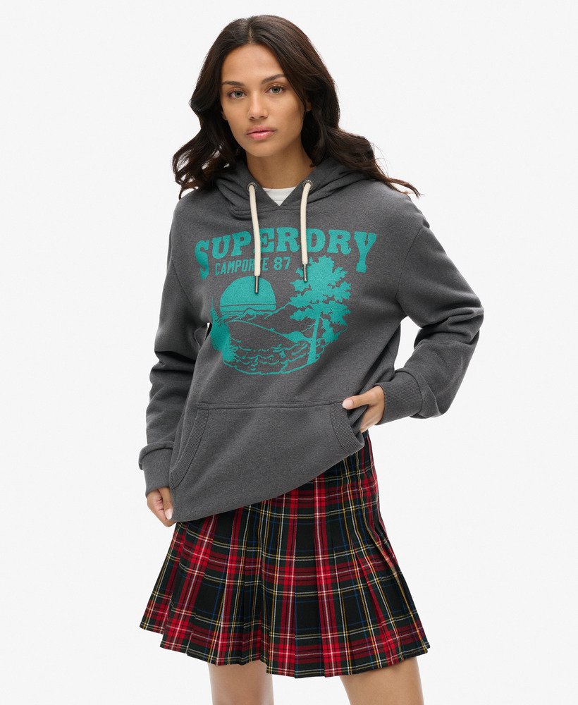 oversized outdoor hoodie met grafische print in granietgrijs gemêleerd.