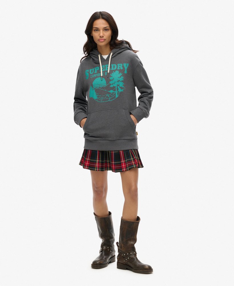 oversized outdoor hoodie met grafische print in granietgrijs gemêleerd.