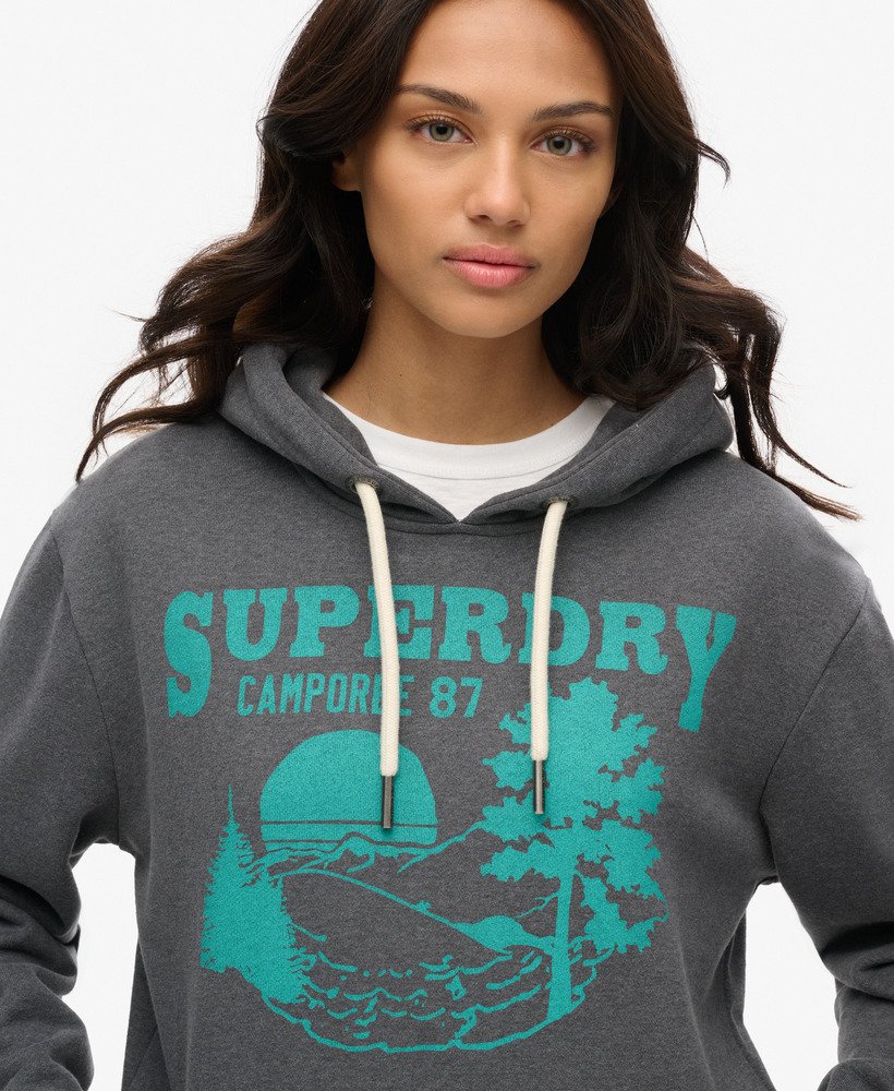 oversized outdoor hoodie met grafische print in granietgrijs gemêleerd.
