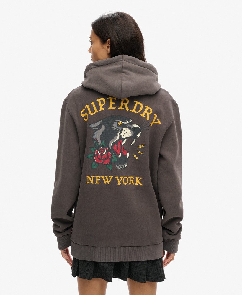 oversized hoodie met tattoo-print op de rug in vintage zwart.