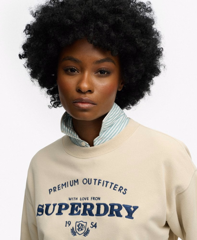 Luxe casual geborduurde losse crewneck sweater