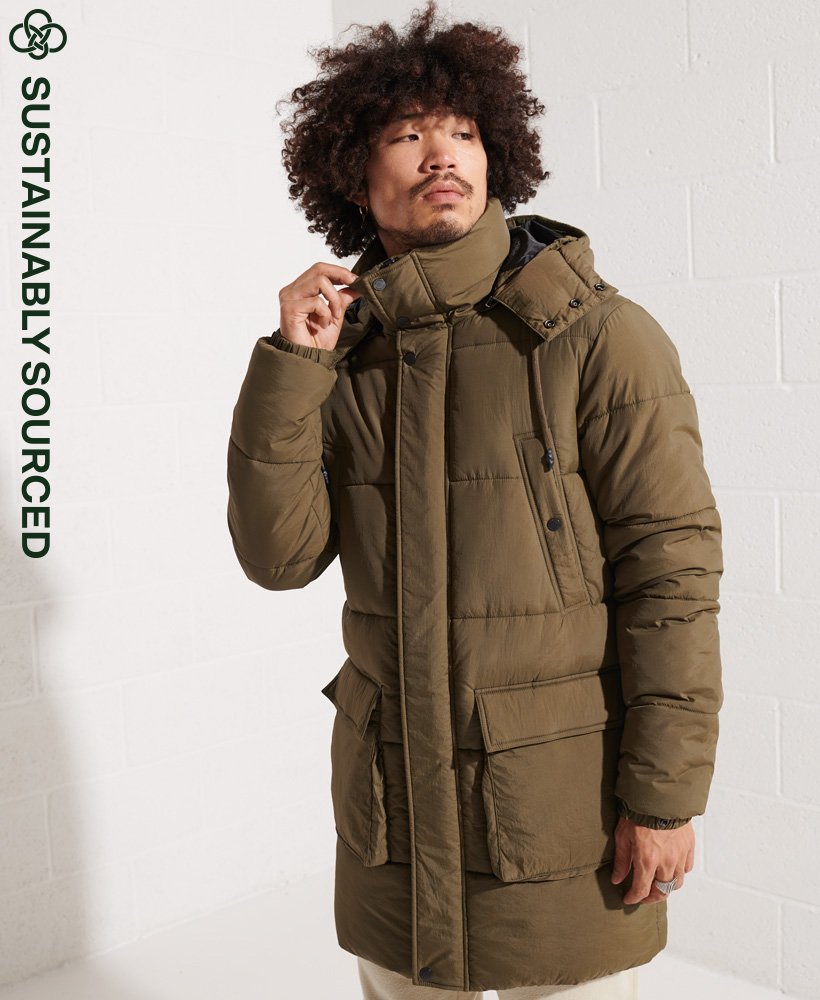 gewatteerde parka van expedition in donker mosgroen.