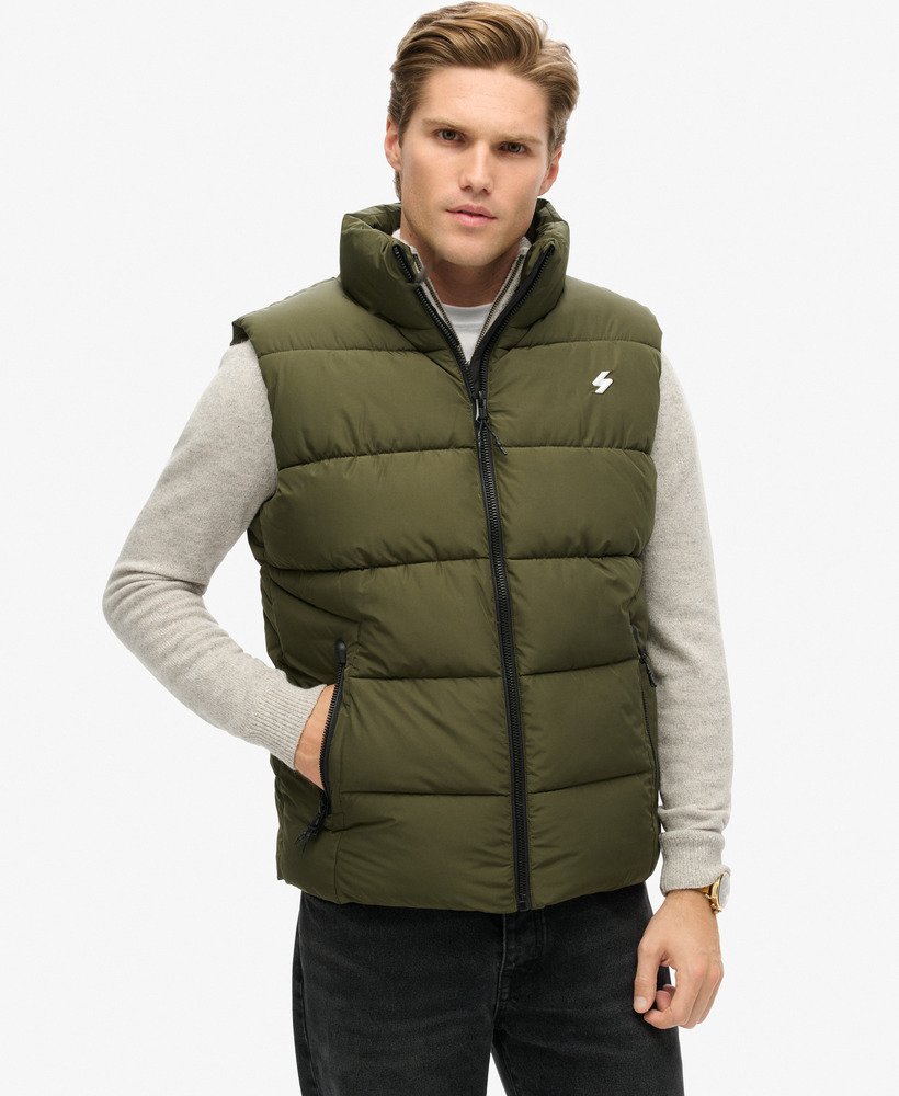 sportief gewatteerd vest in donker mosgroen.