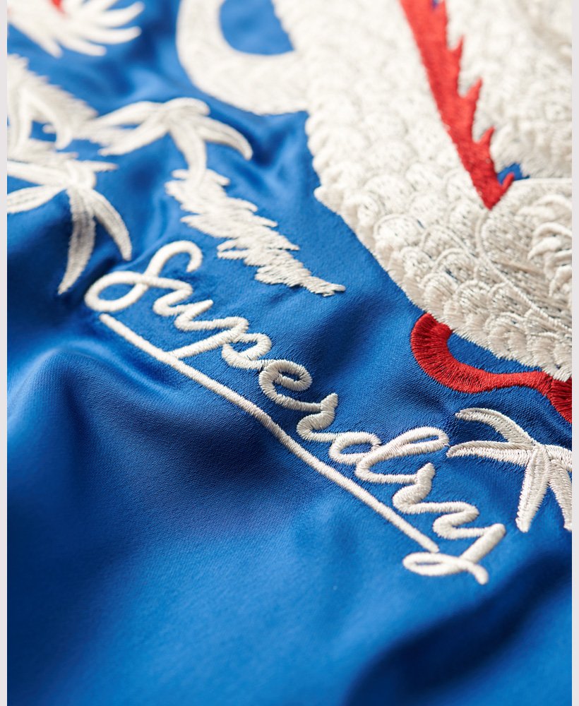 geborduurd sukajan bomberjack in mazarineblauw