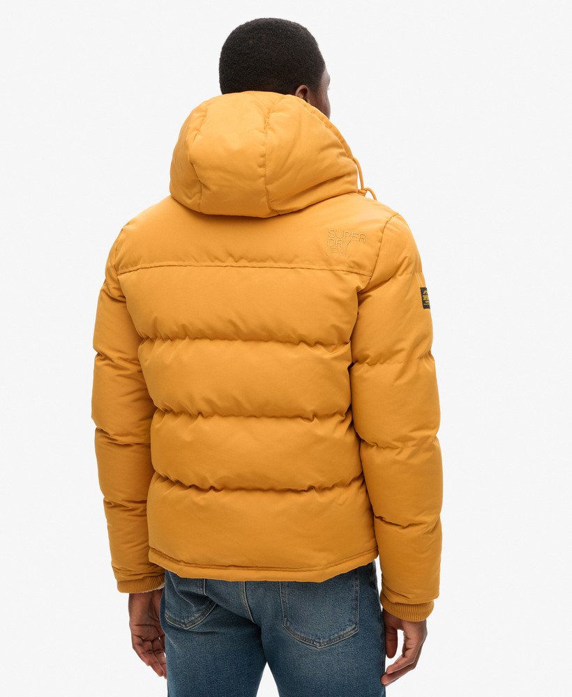 everest korte gewatteerde jas met capuchon in mosterdmarineblauw met borduursels