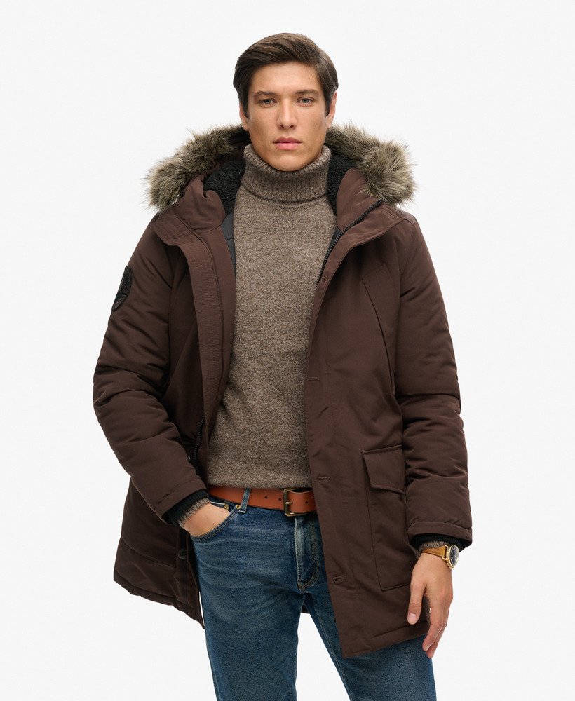 everest parka met capuchon van imitatiebont in donkerbruin