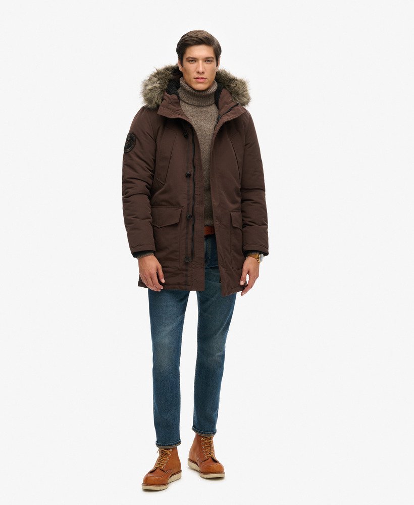 everest parka met capuchon van imitatiebont in donkerbruin