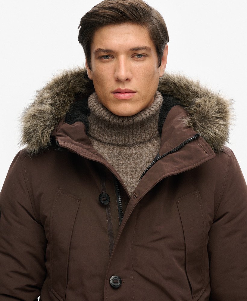 everest parka met capuchon van imitatiebont in donkerbruin