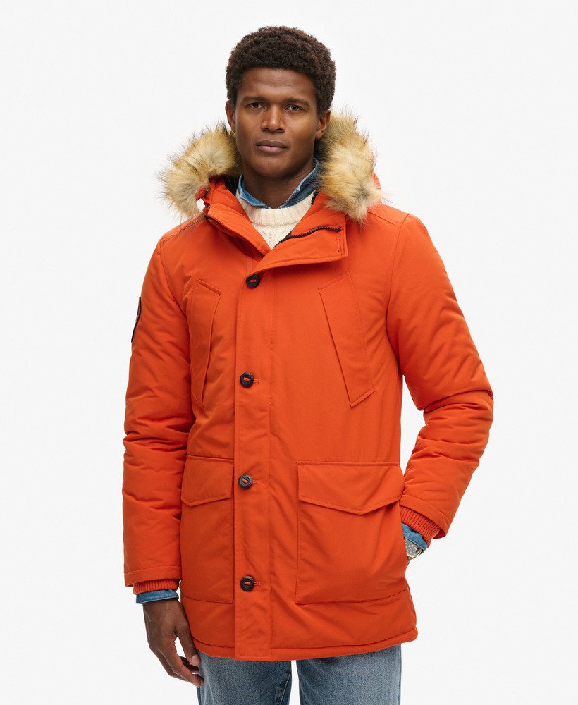 everest parka met capuchon van imitatiebont in de kleur pureed pumpkin orange