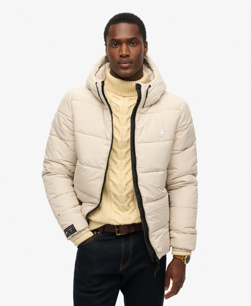 gewatteerde sportjas met capuchon in pelican beige