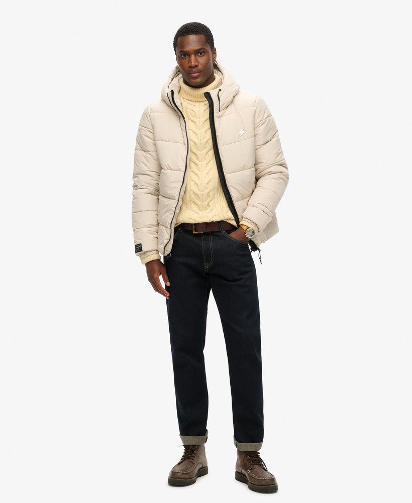 gewatteerde sportjas met capuchon in pelican beige