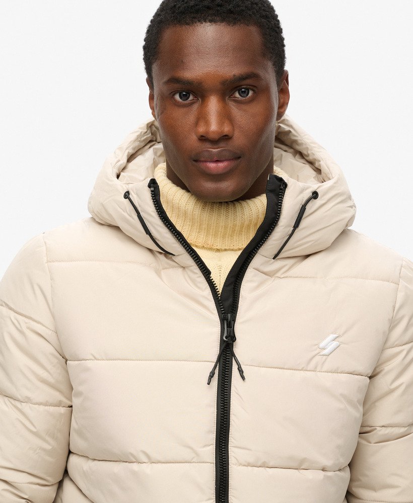 gewatteerde sportjas met capuchon in pelican beige