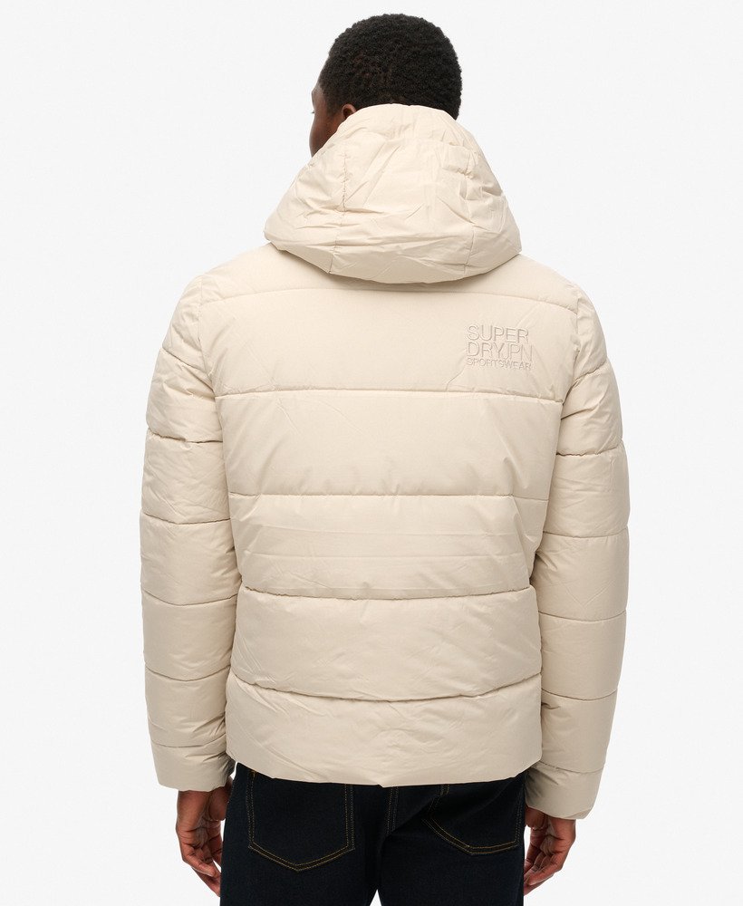 gewatteerde sportjas met capuchon in pelican beige