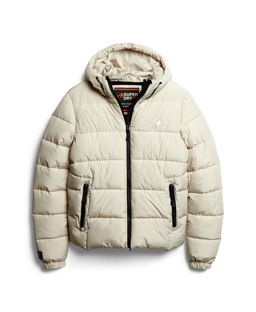 gewatteerde sportjas met capuchon in pelican beige