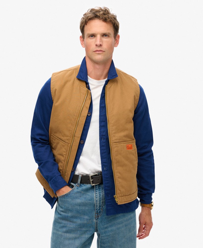 overgebleven werkvest van denim co in tabaksbruin.