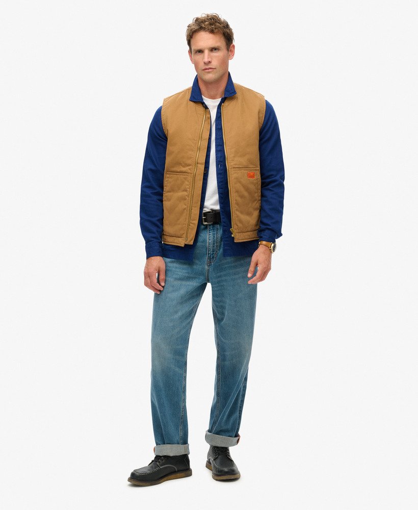 overgebleven werkvest van denim co in tabaksbruin.