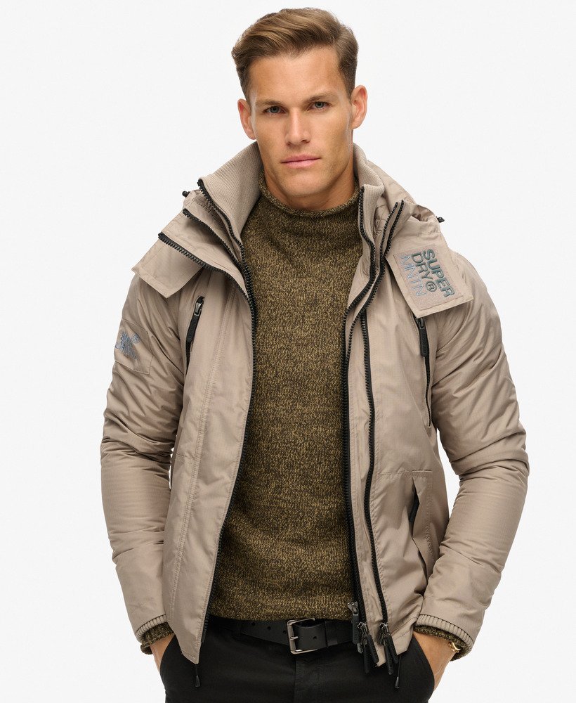 hooded mountain sd windbreaker jacket in deep beige slub