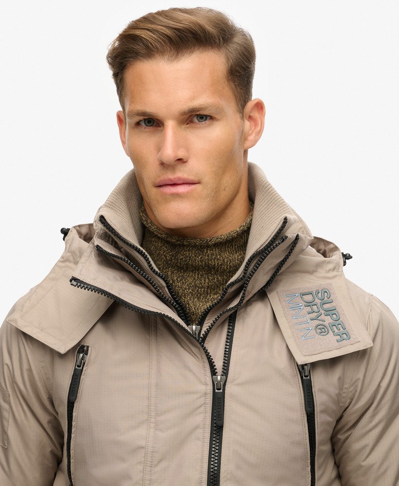 hooded mountain sd windbreaker jacket in deep beige slub