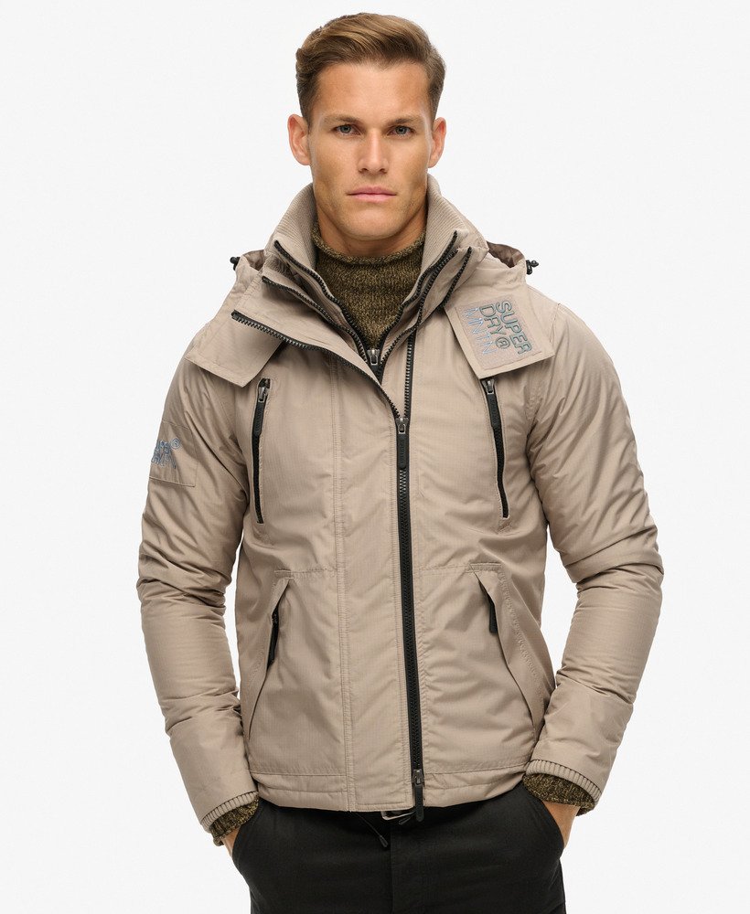 hooded mountain sd windbreaker jacket in deep beige slub