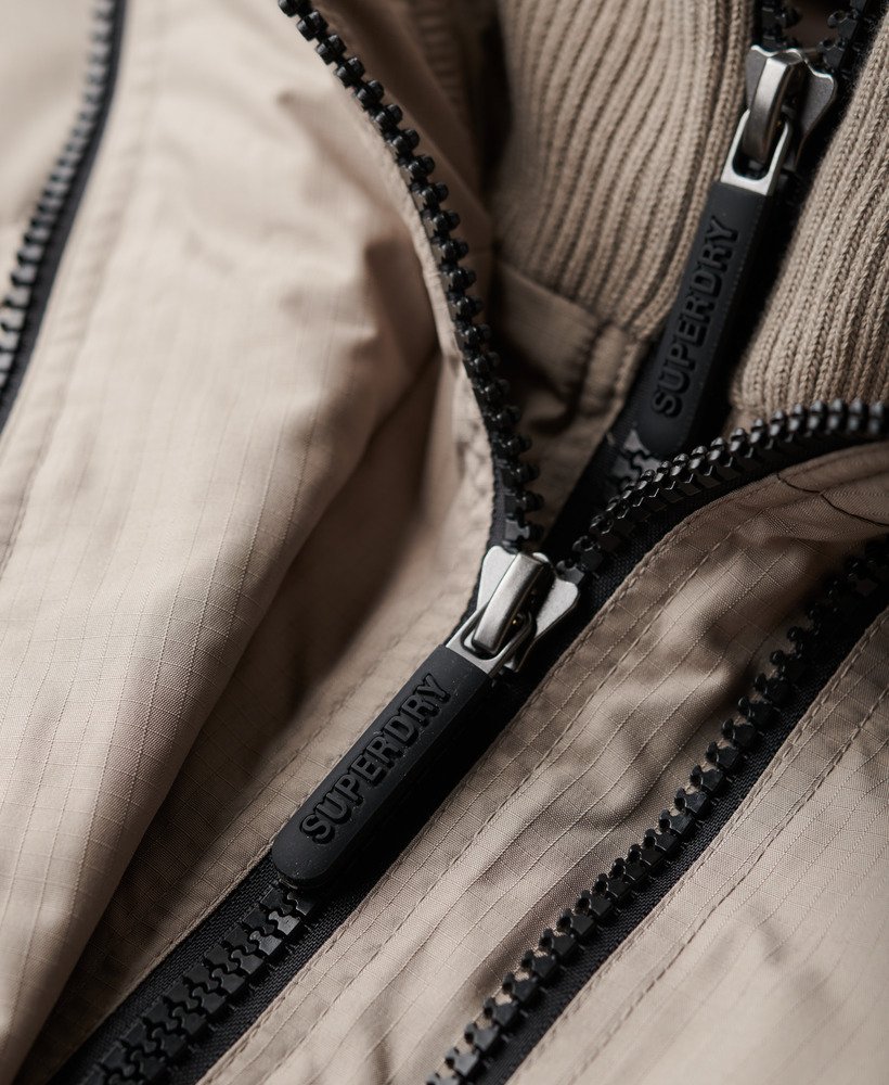 hooded mountain sd windbreaker jacket in deep beige slub
