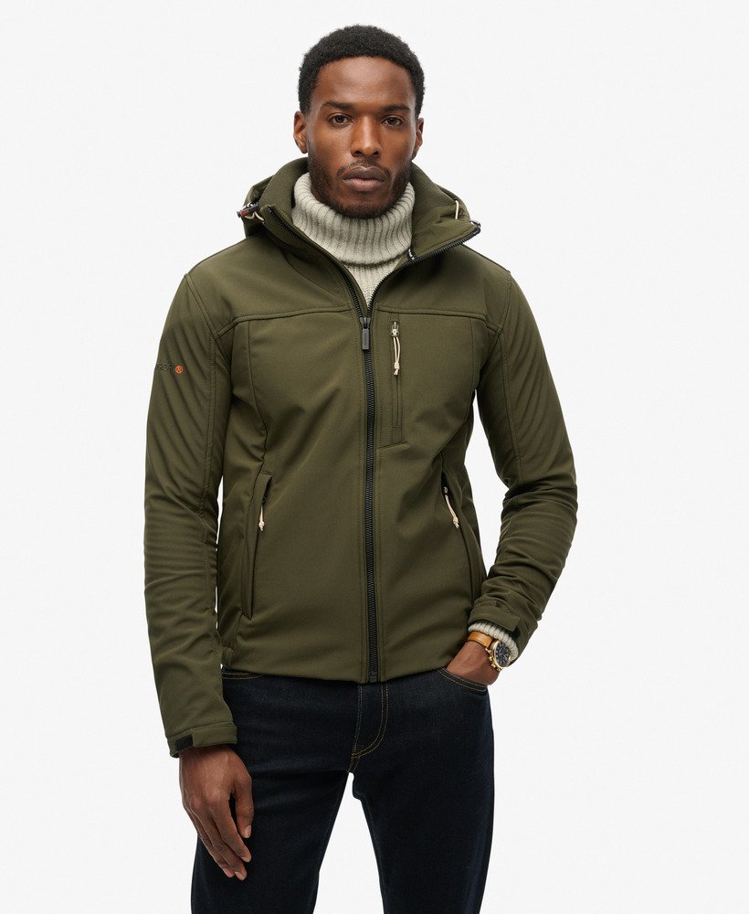 softshell trekkersjas met capuchon in legergroen kaki