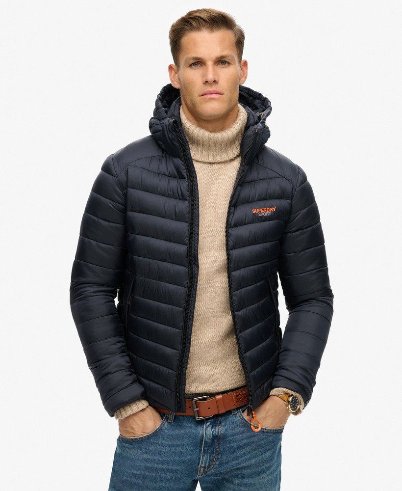 gewatteerde fuji-jas met capuchon in eclipse navy